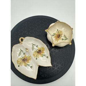2 Holley Ross China Trinket Holders 22K Gold Trim